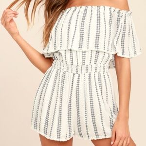Lulus See Ya There White Print Off-the-Shoulder Romper